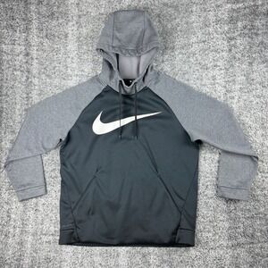 Nike Dri-FIT Men's Large Pullover Hoodie Black Grey Black Swoosh Casual Outdoor
